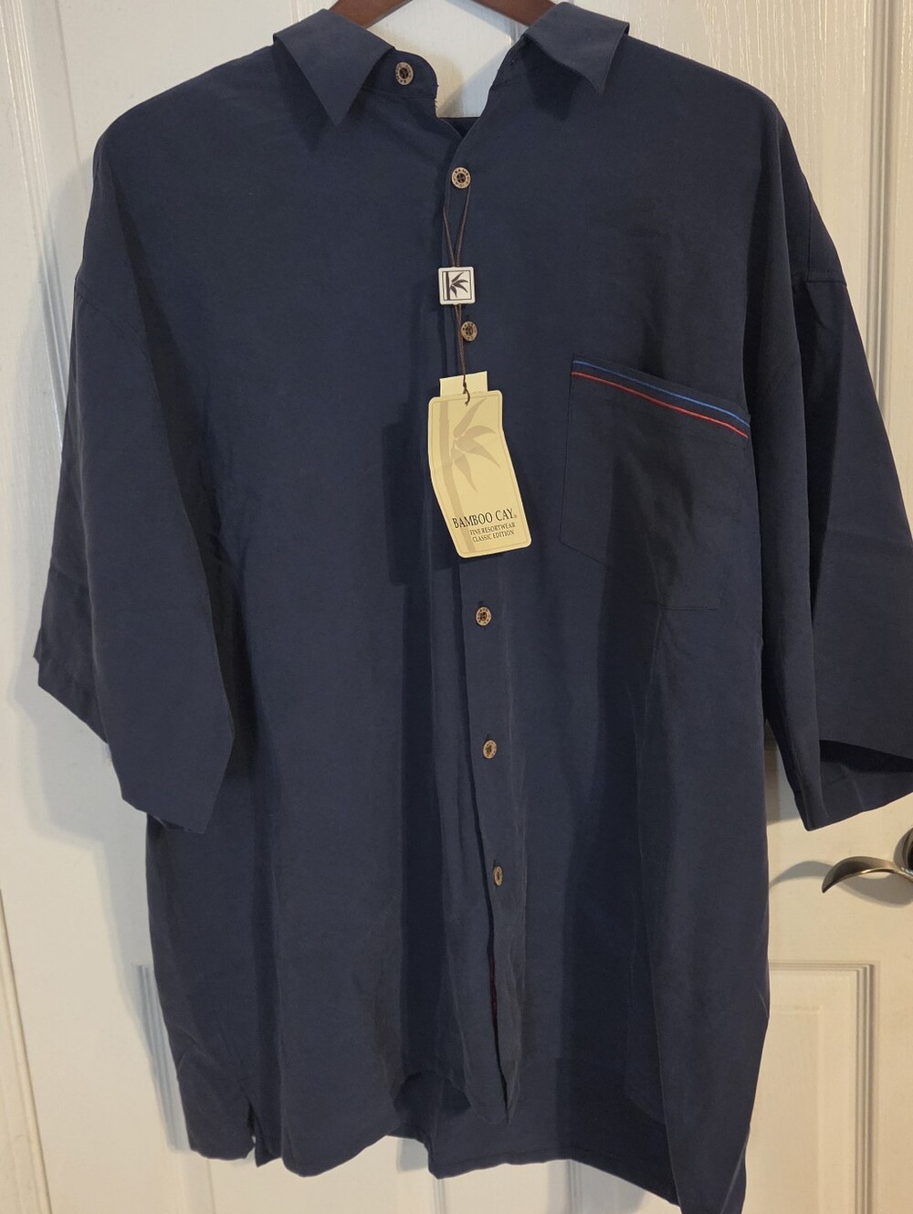 NWT Bamboo Cay Mens Navy Blue USA Flag Air Force Fighter Jets Embroidered Shirt - Picture 4 of 10